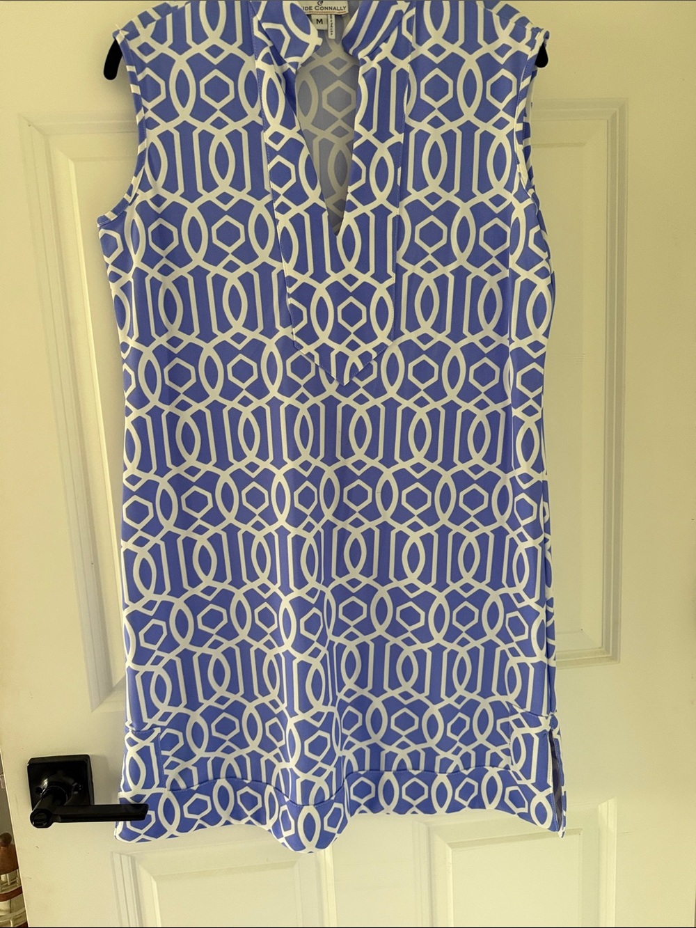 Jude Connally Geometric Sleeveless Shift Dress in Periwinkle and White